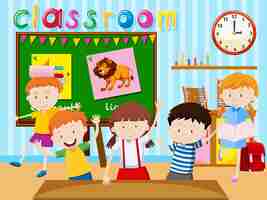 Free vector many children study in classroom illustration