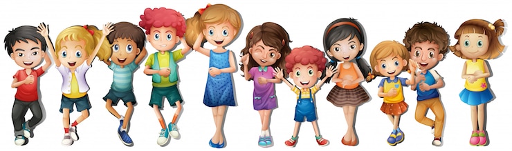 Free Vector many children with happy face