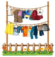 Many clothes hanging on clothesline