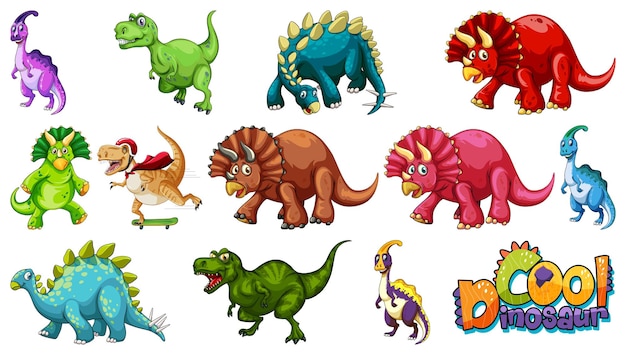 Многие динозавры на белом фоне