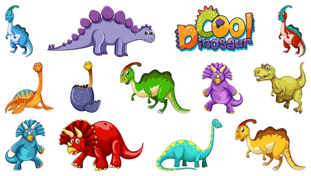 Many dinosaurs on white background