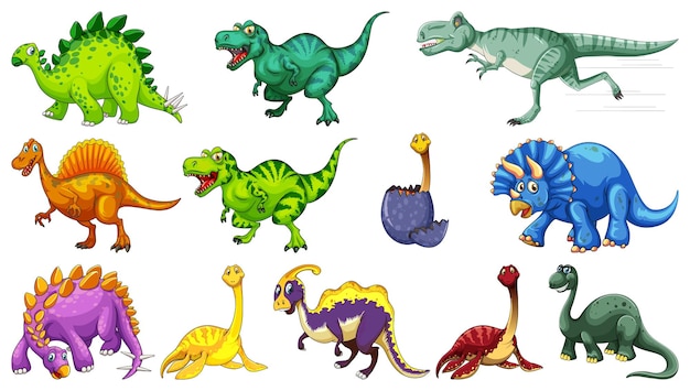 Free vector many dinosaurs on white background