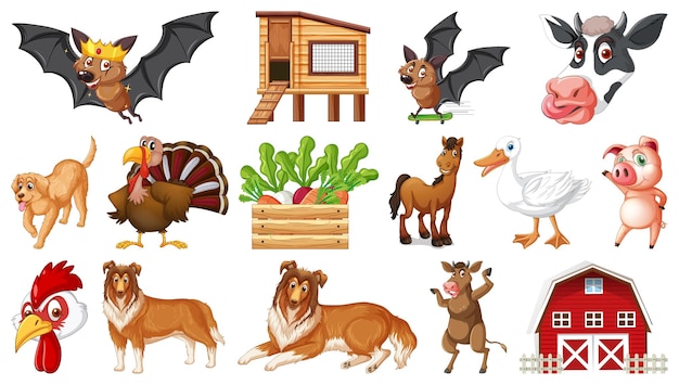 Many farm animals and barn