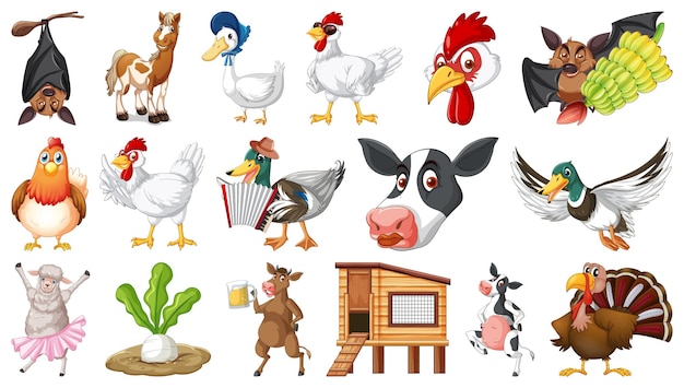 Free vector many farm animals on white background