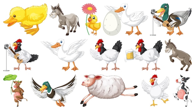 Free vector many farm animals on white background