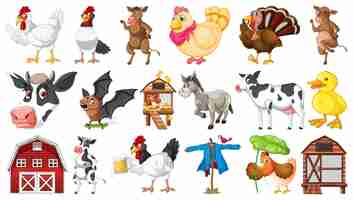 Free vector many farm animals on white background