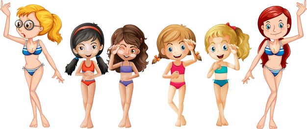 Many girls wearing bikinis cartoon characters