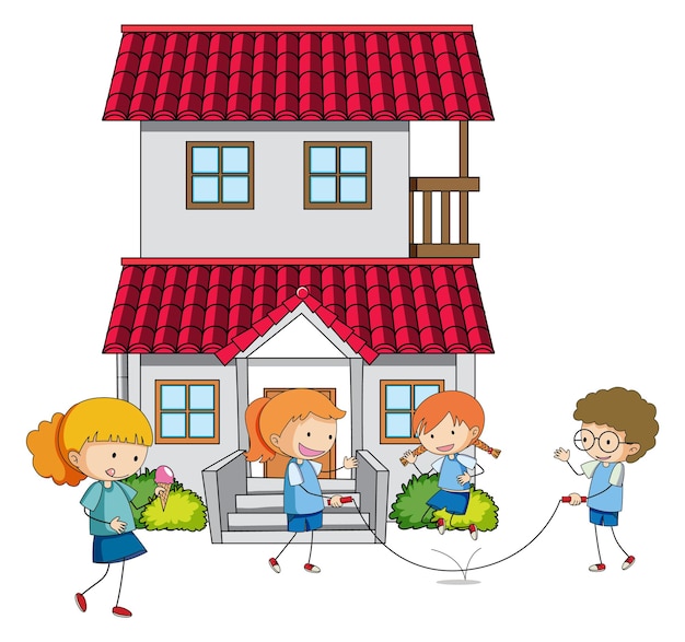 Free vector many kids doing different activities around the house