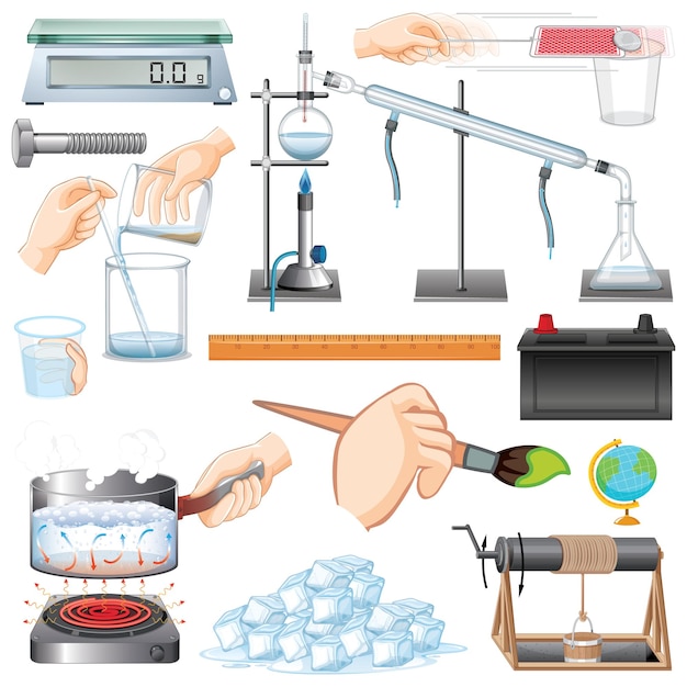 無料ベクター 白い背景の多くの科学機器