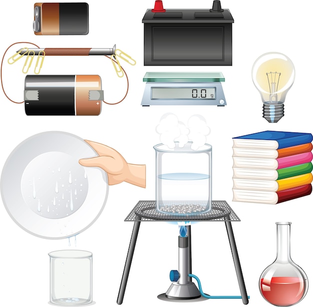 Free vector many science equipments on white background
