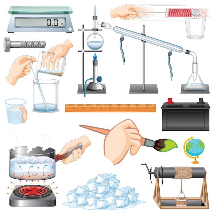 Free Vector many science equipments on white background