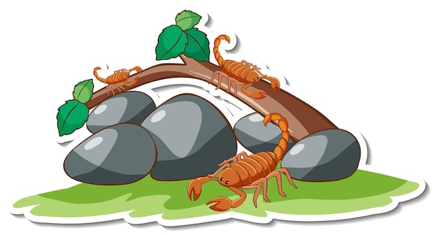 Free vector many scorpions with nature element sticker