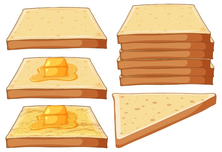 Free Vector many white breads with butter collection