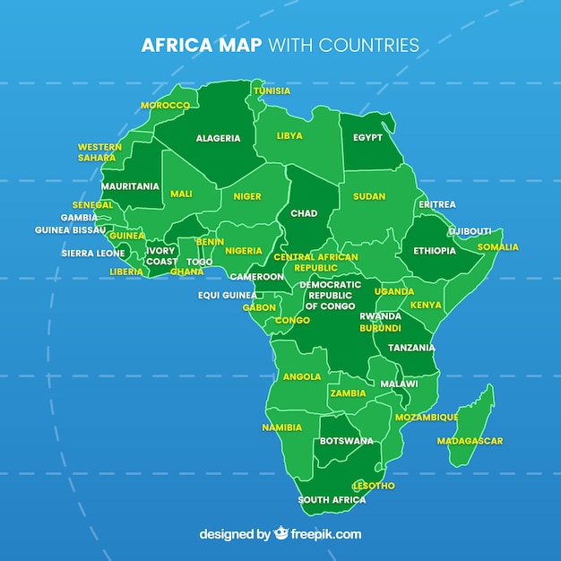 免费矢量地图的非洲大陆上不同的颜色