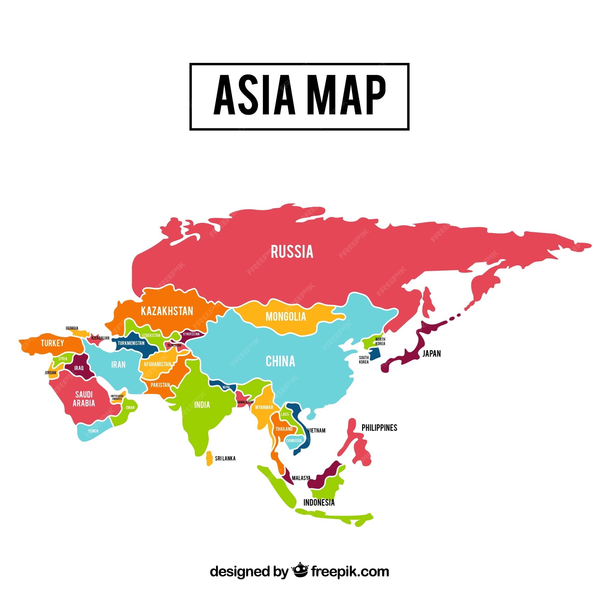 Asian Continent In World Map Premium Vector | Map Of Asia Continent With Different Colors