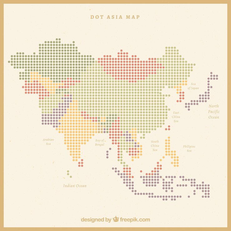 Free Vector map of asia with dots of colors