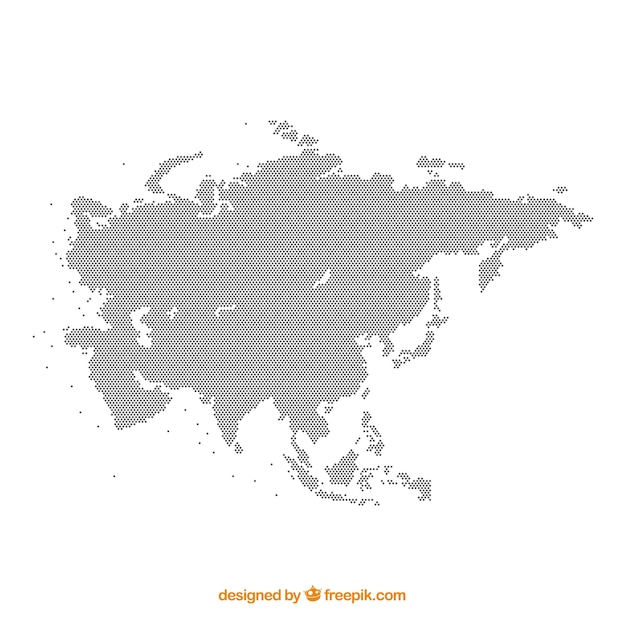 Map of asia with dots of colors