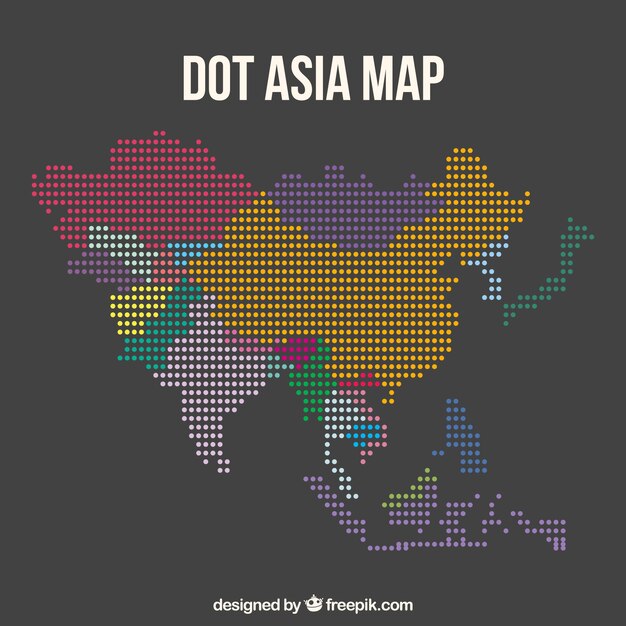 색상의 점이있는 아시아의지도