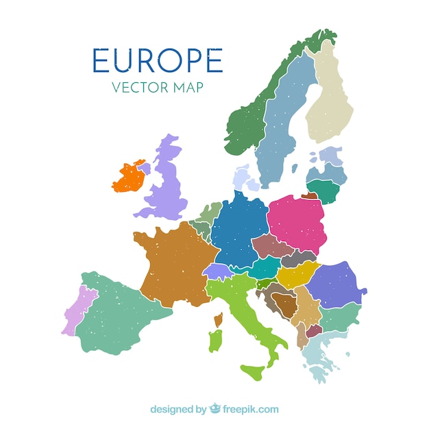 Map of europe with colors in flat style