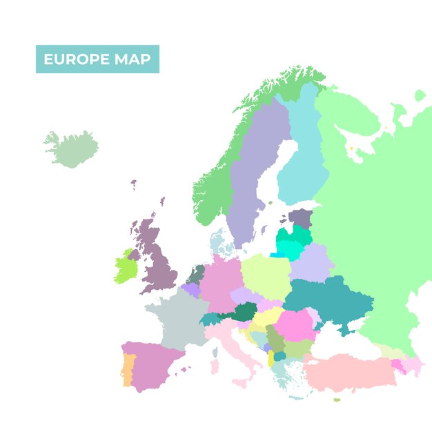 Map of europe with colors in flat style