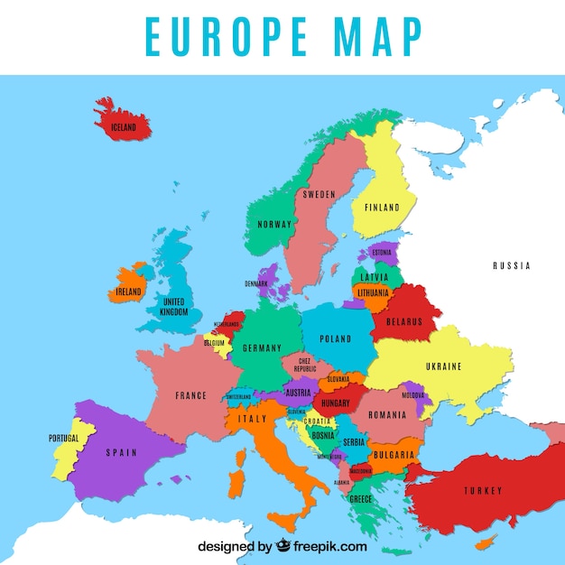 Free vector map of europe with colors in flat style