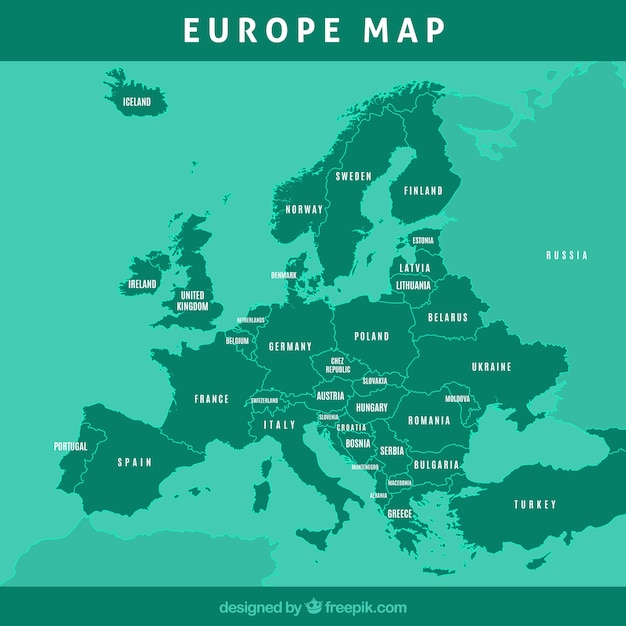 Free vector map of europe with colors in flat style