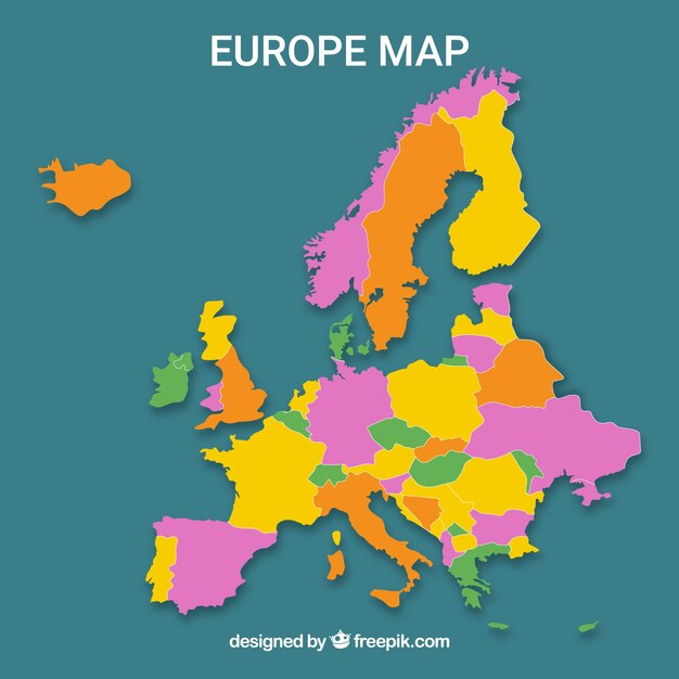 Map of europe with colors in flat style