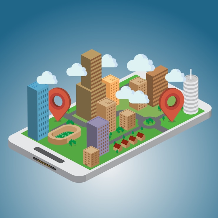 Free Vector map illustration on smartphone
