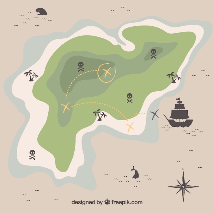 Free Vector map of island with pirate treasure