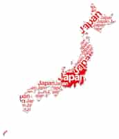 Free vector map of japan composed of its land, the country name, and the colors of the national flag.