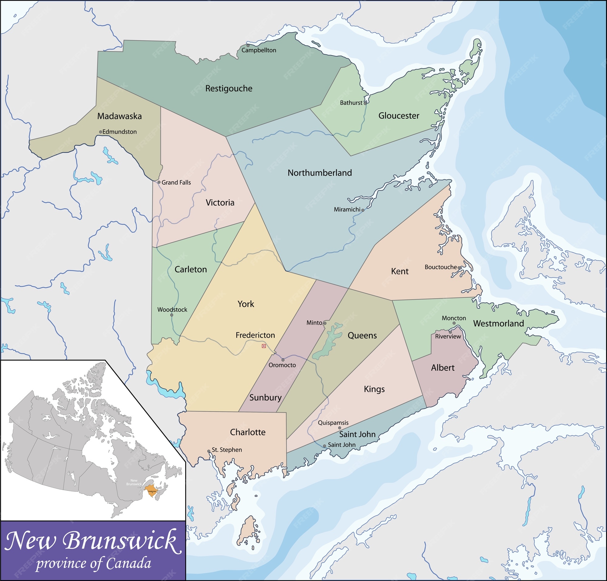 New Brunswick Counties Map Premium Vector | Map Of New Brunswick