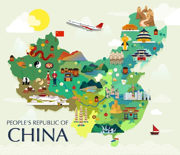 等尺性中国地図インフォグラフィック 無料のベクター