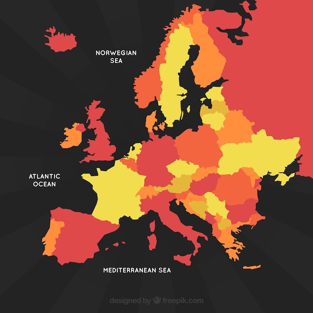 Бесплатное векторное изображение Карта европы с цветами в плоском стиле
