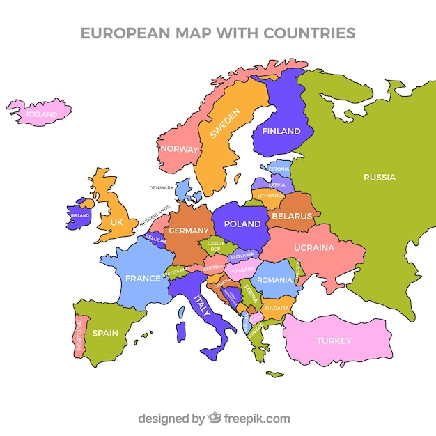 Бесплатное векторное изображение Карта европы со странами цветов