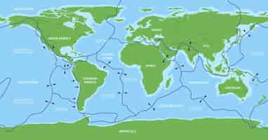 Бесплатное векторное изображение Карта тектонических плит и границ