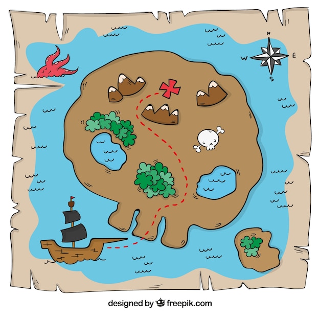 頭蓋骨の形の宝島の地図 プレミアムベクター