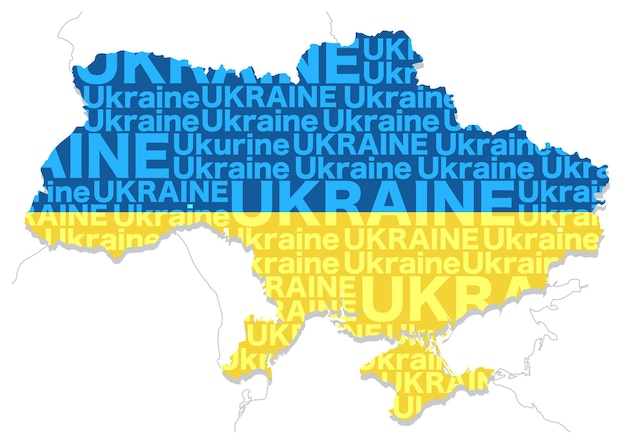 Карта украины, составленная из формы земли, названия страны и цветов флага