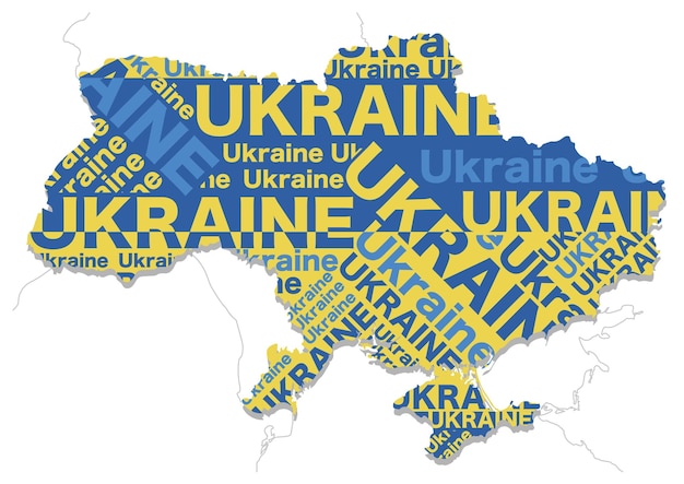 Карта украины, состоящая из формы земли, названия страны и национальных цветов