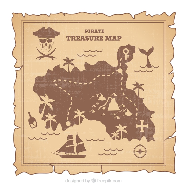 Free Vector map pirate treasure in retro style
