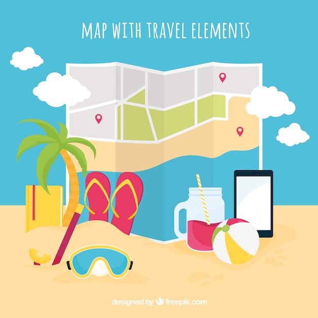 Map and travel elements with flat design