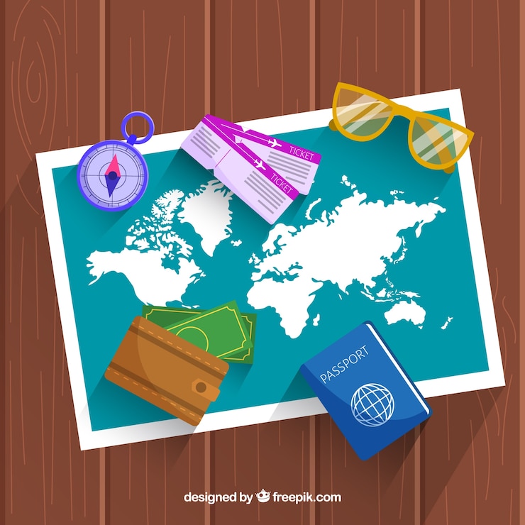 Free Vector map and travel elements with flat design