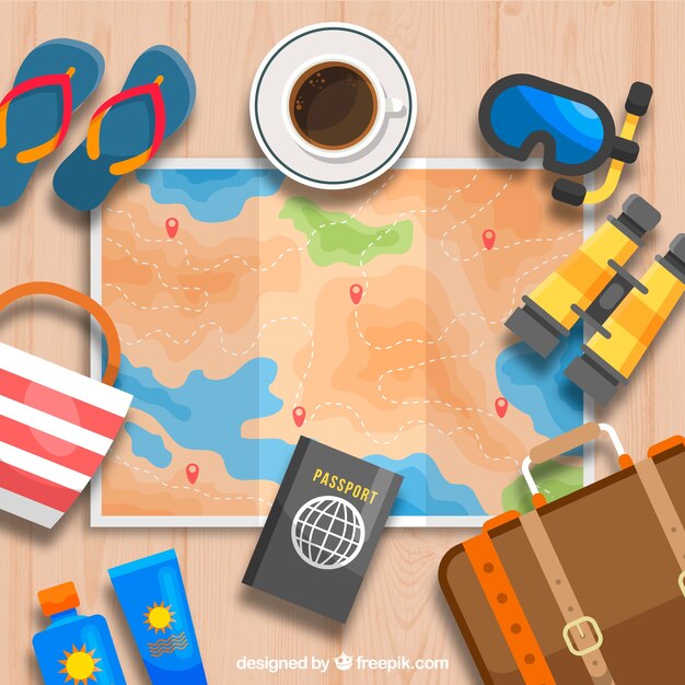 Map and travel elements with flat design