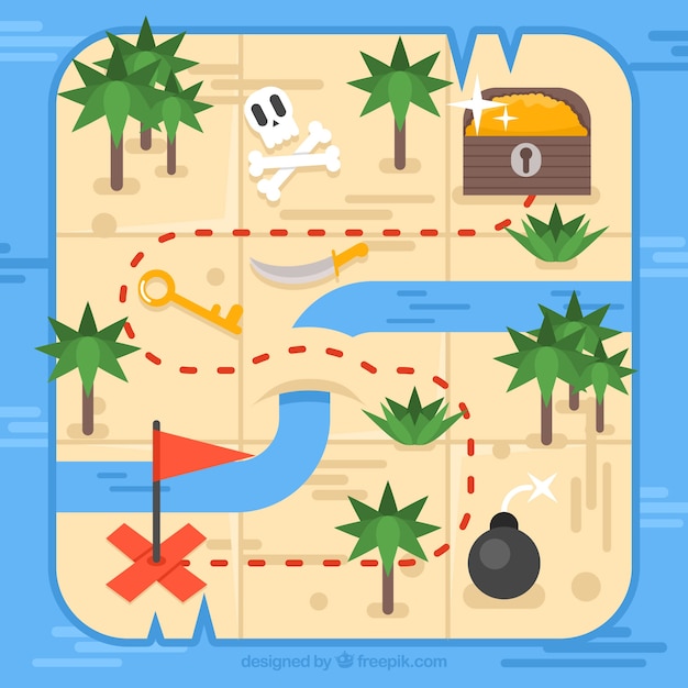 Free vector map of treasure island in flat design