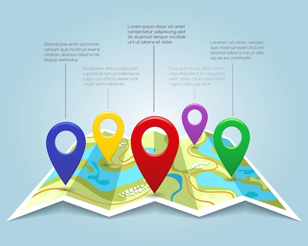 Map with pin markers vector illustration