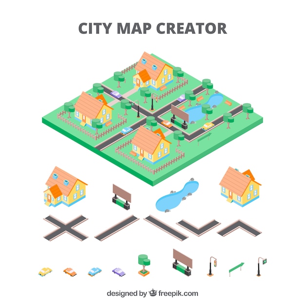 無料ベクター 等角投影図の都市のマップメーカー