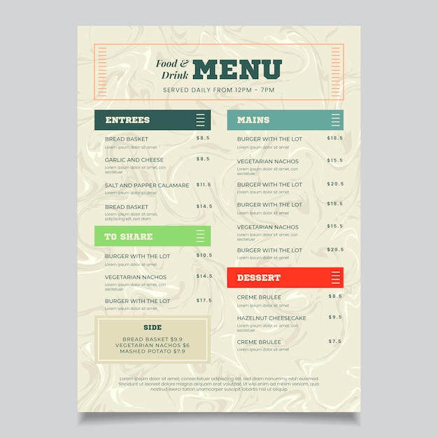 Marble healthy food menu template