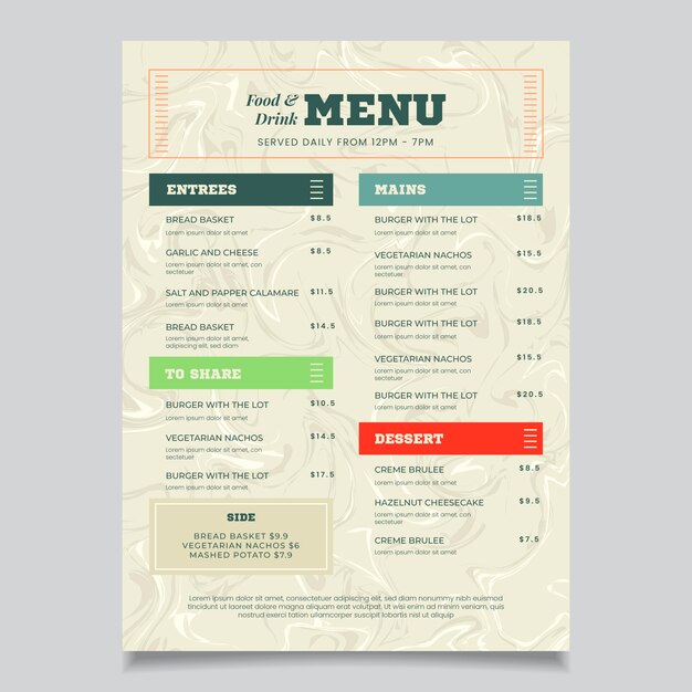 Marble healthy food menu template