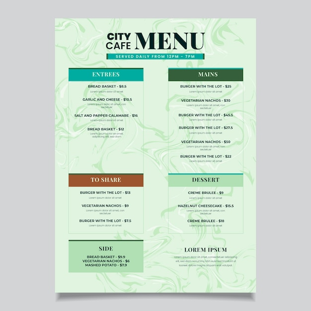 marble healthy food menu template