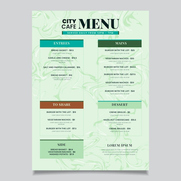 Marble healthy food menu template