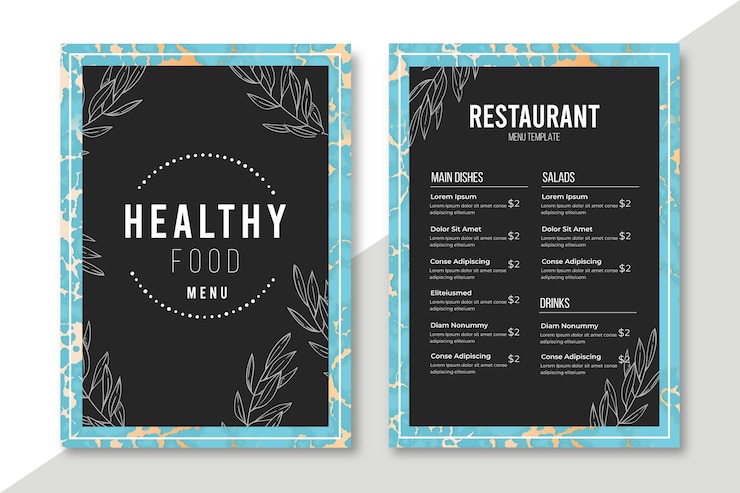 Free Vector marble healthy food menu template